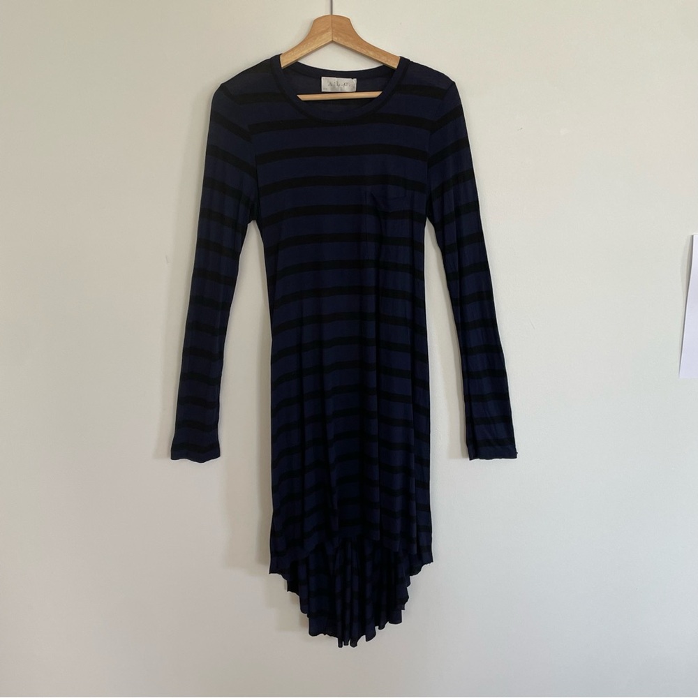 A.L.C. Navy and Black Striped Long-Sleeve Backless Dress
